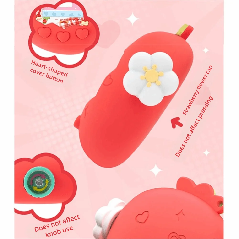 Silicone Protective Knob Cover with Panel Paper Pendant Protective Shell Red Pink Strawberry for Tamagotchi for Paradise Uni