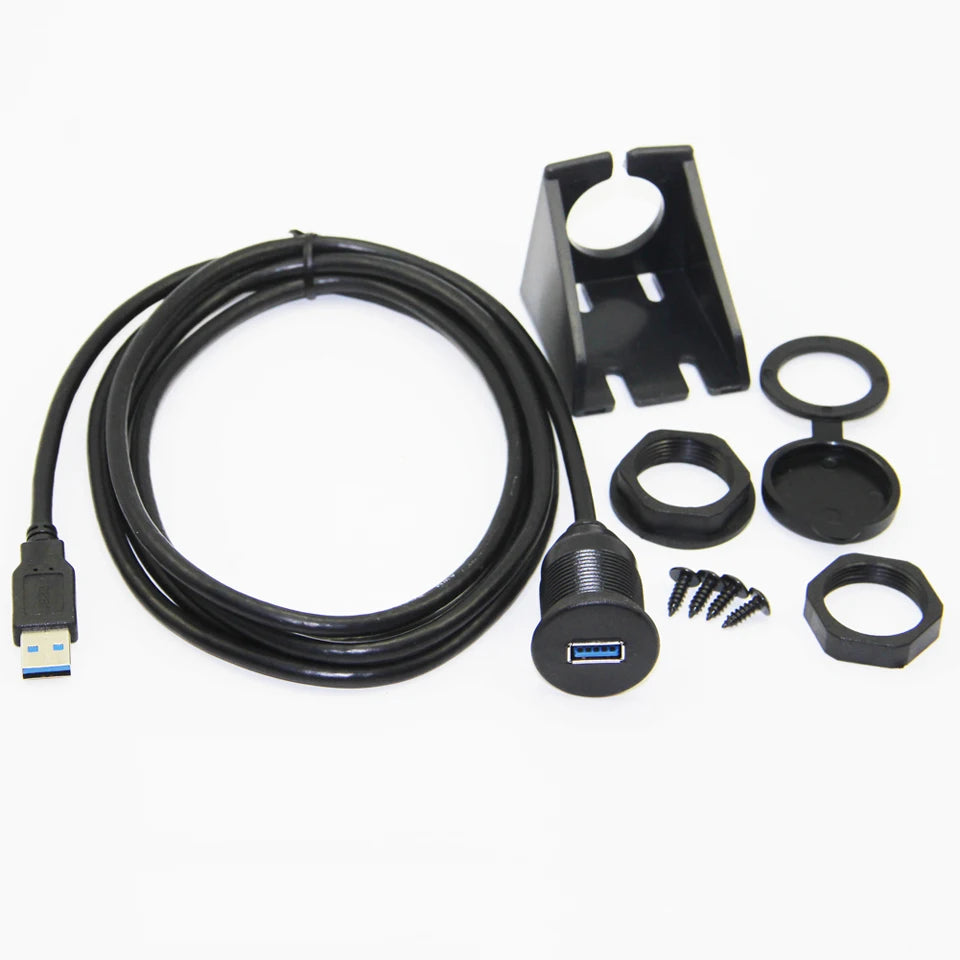 Bochara USB 3.0 USB 2.0 Male to Female Extension DashBoard Cable With Flush Mount Panel For Car Truck Boat Motorcycle 1m 2m