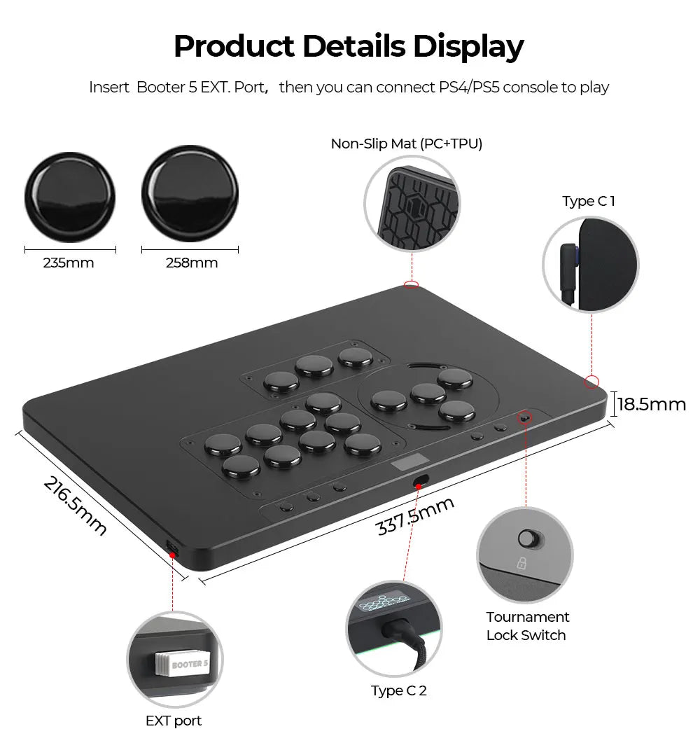 Haute42-COSMOX X Series Leverless Controller Replaceable Module Joystick Keyboard Arcade For PC/ Ps4 / Ps5 Switch Steam Hitbox