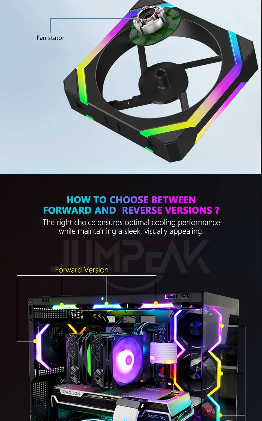 JUMPEAK CS120 ARGB Cooling Fan 360mm 240mm Modular Stackable Splicing PWM Silent 120mm RGB Fans For Gaming PC Case Water Cooler