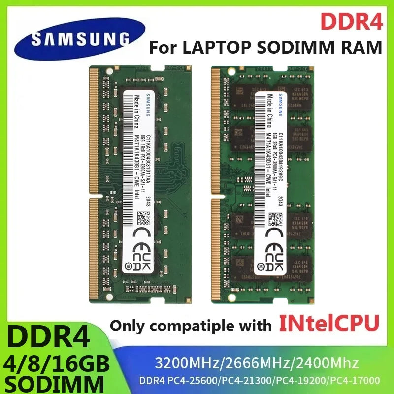 SAMSUNG Memory DDR4 SODIMM RAM 4GB 8GB 3200MHz 16GB 2666Mhz 2400MHz Ram Laptop Memoria For Intel CPU PC4 2400T 2666V 3200 LAPTOP