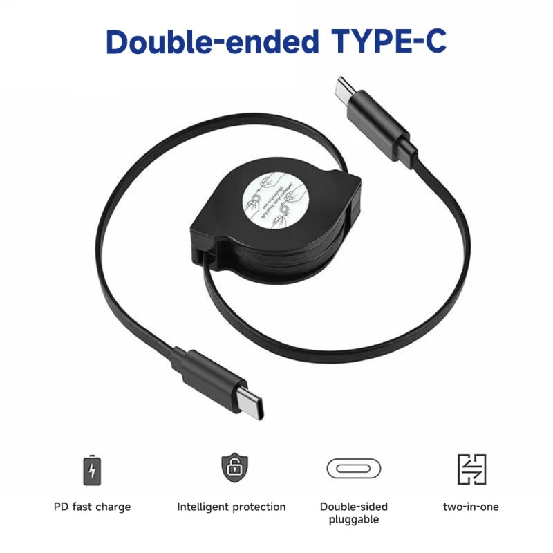 Retractable PD 60W USB C to USB C Data Cable, Notebook Fast Charging Cord Compatible with Type C Phone Switch Tablets
