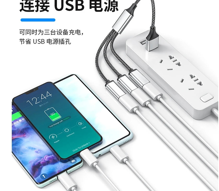 1 Male Plug To 2 3 Female Socket USB C Type-C OTG Extension Line Y Splitter Data Charging Cable Power Adapter Converter Splitter