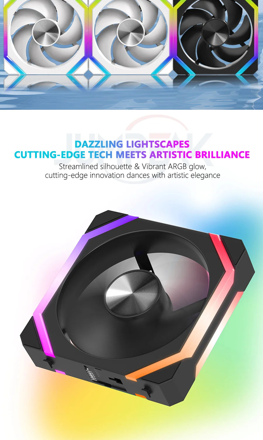 JUMPEAK CS120 ARGB Cooling Fan 360mm 240mm Modular Stackable Splicing PWM Silent 120mm RGB Fans For Gaming PC Case Water Cooler