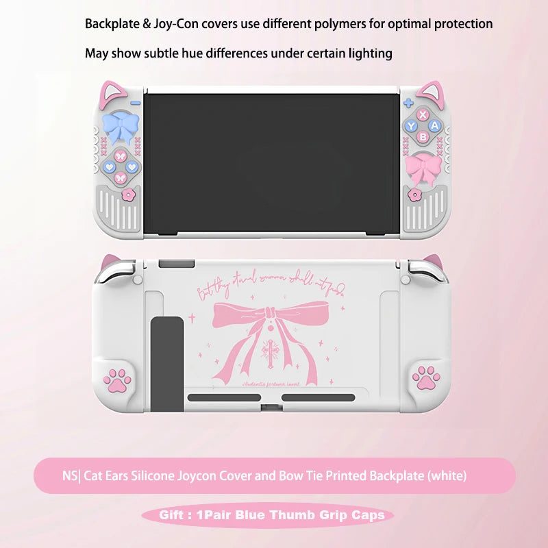 Micro-Frosted Hard Protective Case for Nintendo Switch / OLED / Switch 2 - Silicone Grip Protective Cover,Cat Ear Joycon Cover