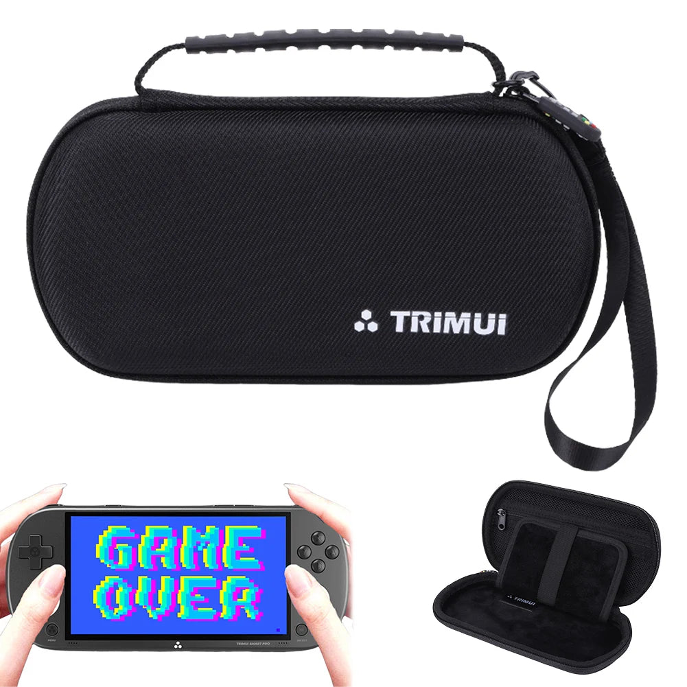 Hard EVA Carrying Case for Trimui Smart Pro Handheld Game Console Silicone Protective Case Storage Bag with Tempered Glass Film