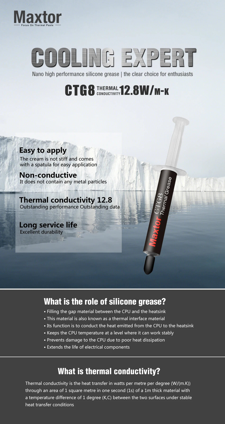 12.8W/mk Maxtor CTG8 AMD Intel Processor CPU GPU Cooler Cooling Fan Thermal Grease Thermal Paste Cpu Heatsink Plaster