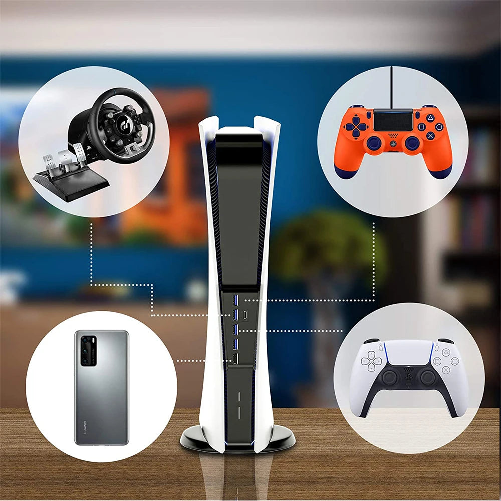 For PS5 6 in 1 USB Splitter Expander Hub 5 USB A + 1 type C Ports for PlayStation 5 Digital Edition Console Accessories