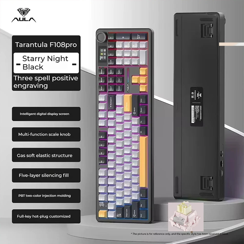 AULA F108/PRO Gaming Keyboard Mechanical RGB Hot Swappable Wireless 2.4G Polling Rate 100% Layout Hifi Switch Custom Accessories