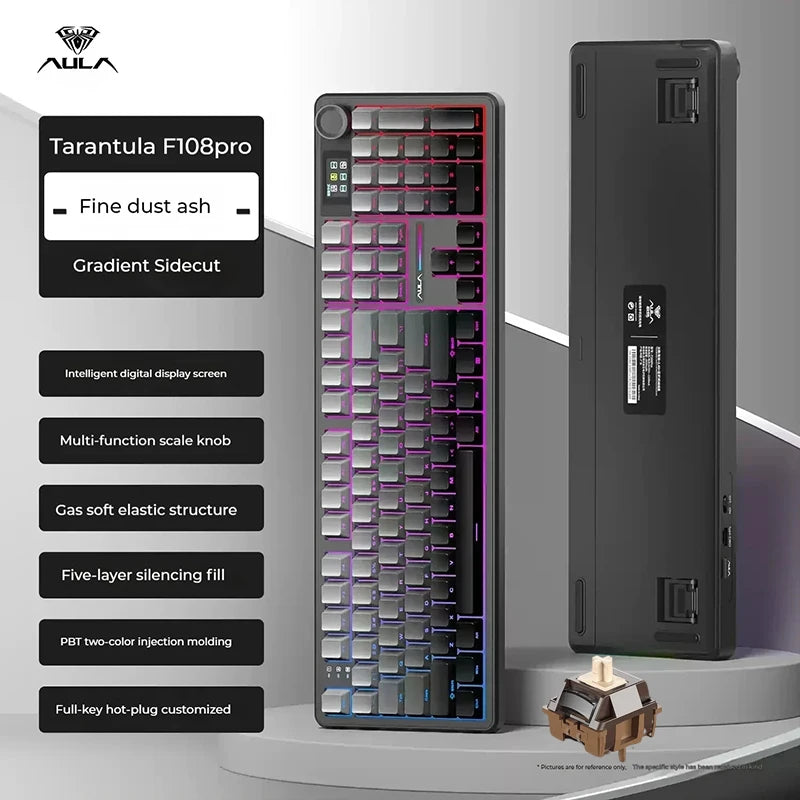 AULA F108/PRO Gaming Keyboard Mechanical RGB Hot Swappable Wireless 2.4G Polling Rate 100% Layout Hifi Switch Custom Accessories