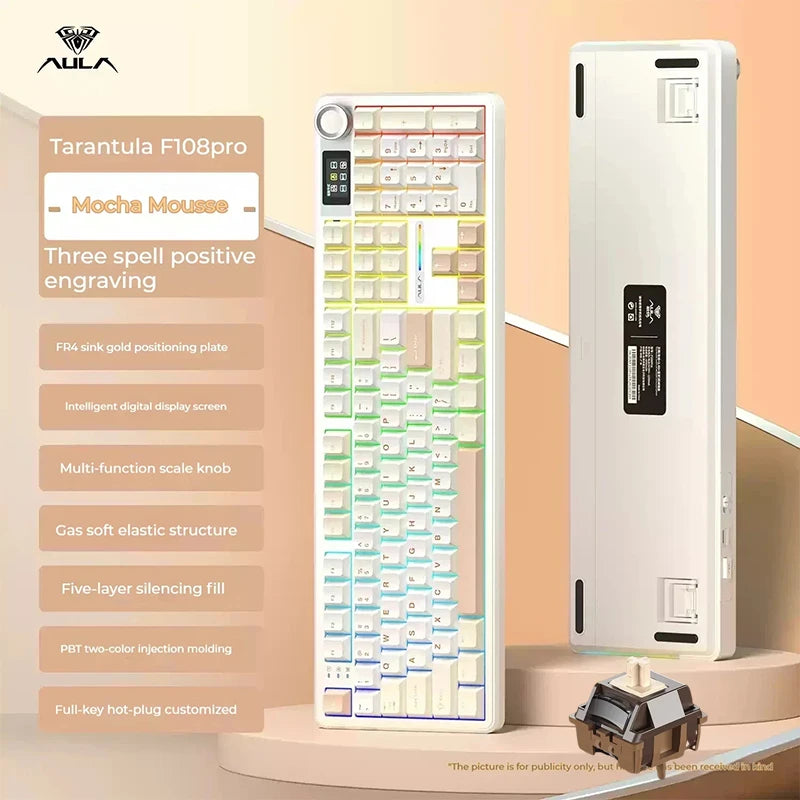 AULA F108/PRO Gaming Keyboard Mechanical RGB Hot Swappable Wireless 2.4G Polling Rate 100% Layout Hifi Switch Custom Accessories