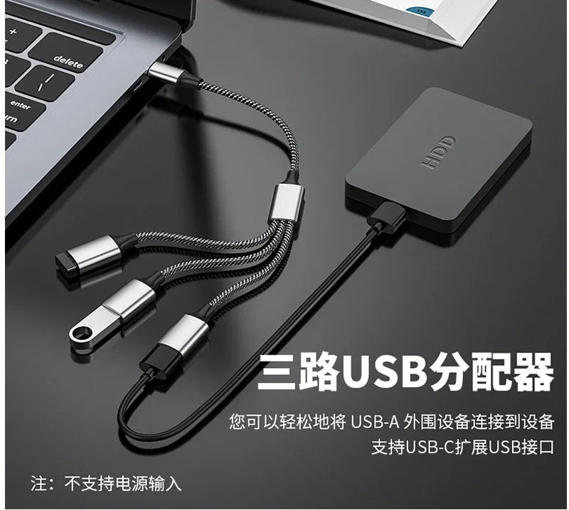 1 Male Plug To 2 3 Female Socket USB C Type-C OTG Extension Line Y Splitter Data Charging Cable Power Adapter Converter Splitter