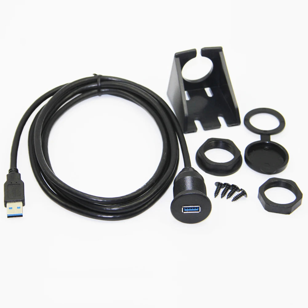 Bochara USB 3.0 USB 2.0 Male to Female Extension DashBoard Cable With Flush Mount Panel For Car Truck Boat Motorcycle 1m 2m