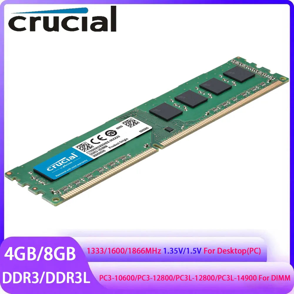 Crucial Memoria RAM DDR3 DDR3L 4GB 8GB 1600MHz 1333 1866MHz DIMM Memory 1.35V 1.5V 240Pin PC3-10600 PC3L-12800 14900 For Desktop