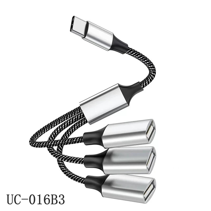 1 Male Plug To 2 3 Female Socket USB C Type-C OTG Extension Line Y Splitter Data Charging Cable Power Adapter Converter Splitter