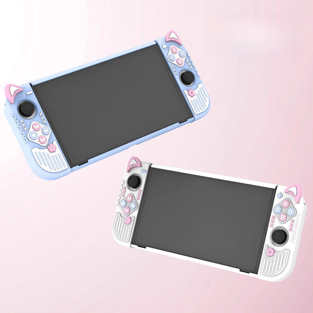 Micro-Frosted Hard Protective Case for Nintendo Switch / OLED / Switch 2 - Silicone Grip Protective Cover,Cat Ear Joycon Cover