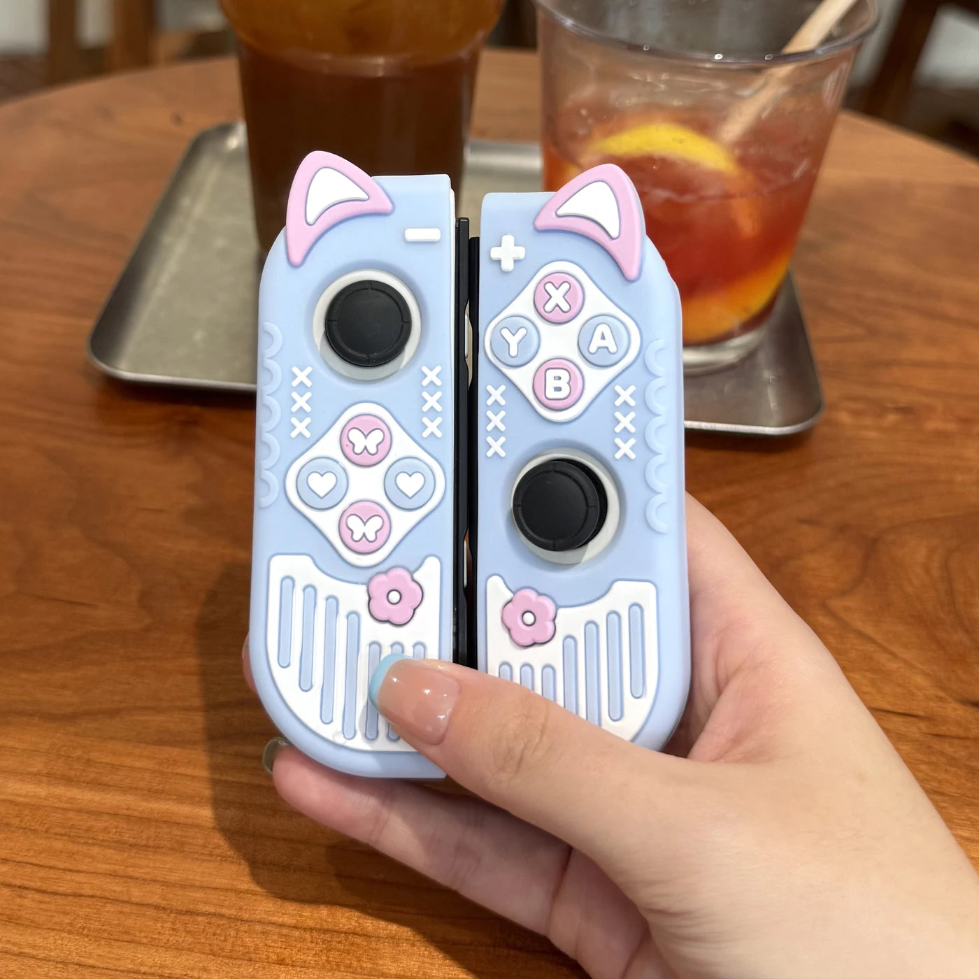 Micro-Frosted Hard Protective Case for Nintendo Switch / OLED / Switch 2 - Silicone Grip Protective Cover,Cat Ear Joycon Cover