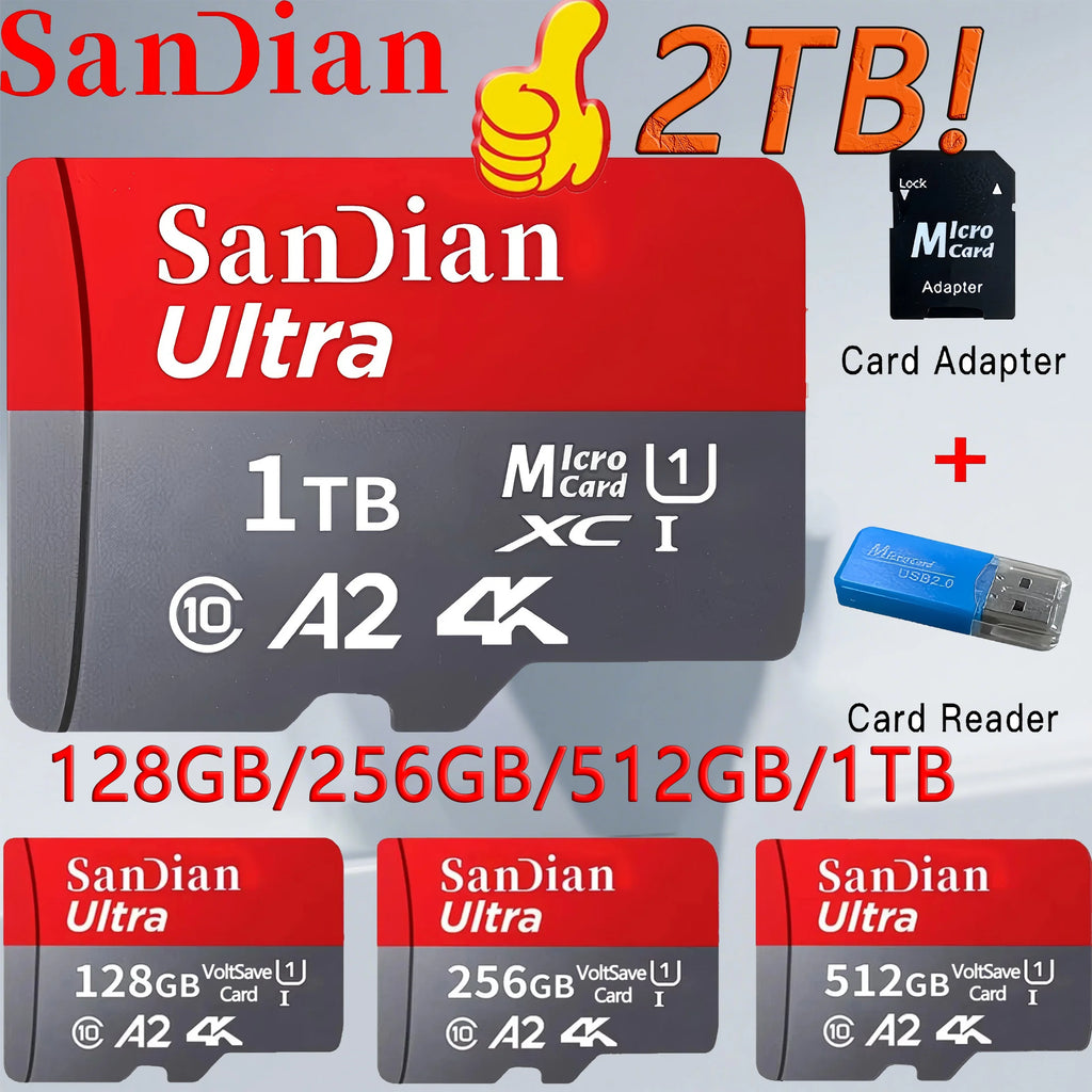 High Capcity Memory SD Card 512GB 256GB Micro TF Flash Card 1TB 2TB Rugged Memory Card Class10 Fast SD Cards For Phone PC Tablet