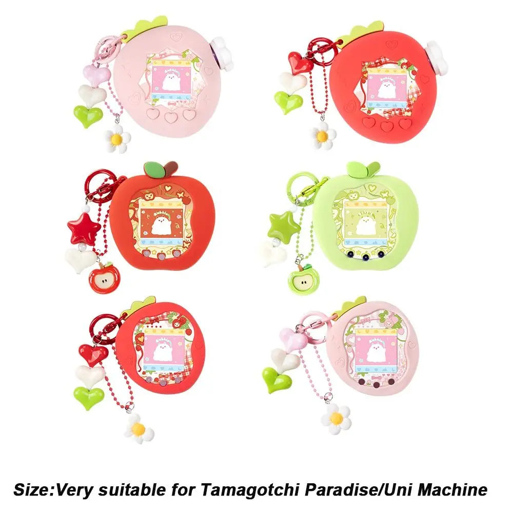Silicone Protective Knob Cover with Panel Paper Pendant Protective Shell Red Pink Strawberry for Tamagotchi for Paradise Uni