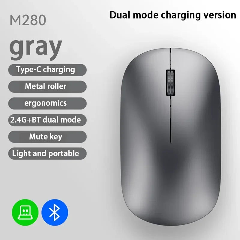 2025 NEW Bluetooth Wireless Mute Mouse Dual Mode Dpi Adjustable 2.4g Type C Rechargeable Ergonomic Portable Office Mouse