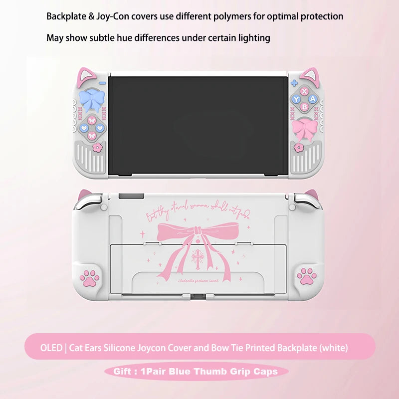 Micro-Frosted Hard Protective Case for Nintendo Switch / OLED / Switch 2 - Silicone Grip Protective Cover,Cat Ear Joycon Cover