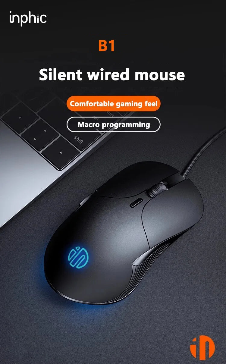 INPHIC B2 USB Wired Mouse Silent Office Gaming Mouse for PC and Laptops