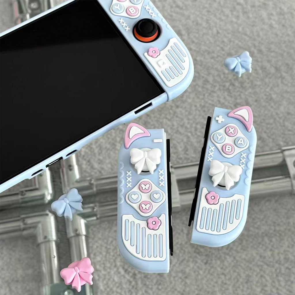 Micro-Frosted Hard Protective Case for Nintendo Switch / OLED / Switch 2 - Silicone Grip Protective Cover,Cat Ear Joycon Cover