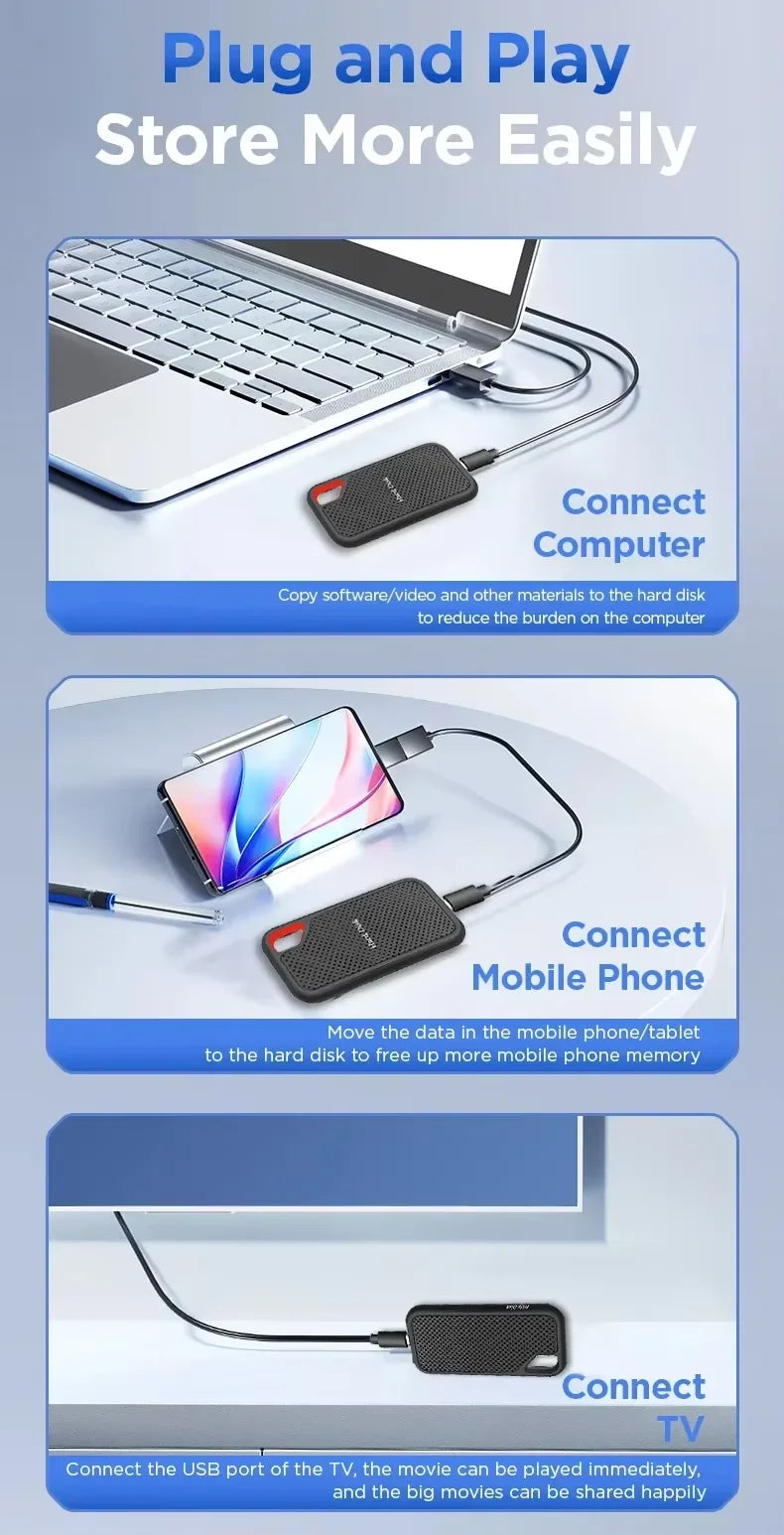 Real Portable SSD High Speed 128TB 256TB External Hard Drive 1TB Hard Disk USB 3.1 Type-C Original Storage Device for Laptop/PC